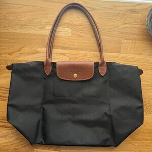 Longchamp Le Pliage Large Black Nylon Tote Shoulder Bag Foldable Travel Bag